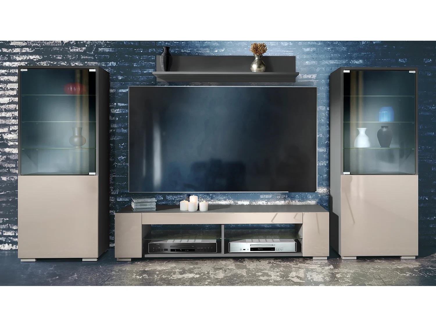 WOHNWAND Nevada Sandgrau Hochglanz