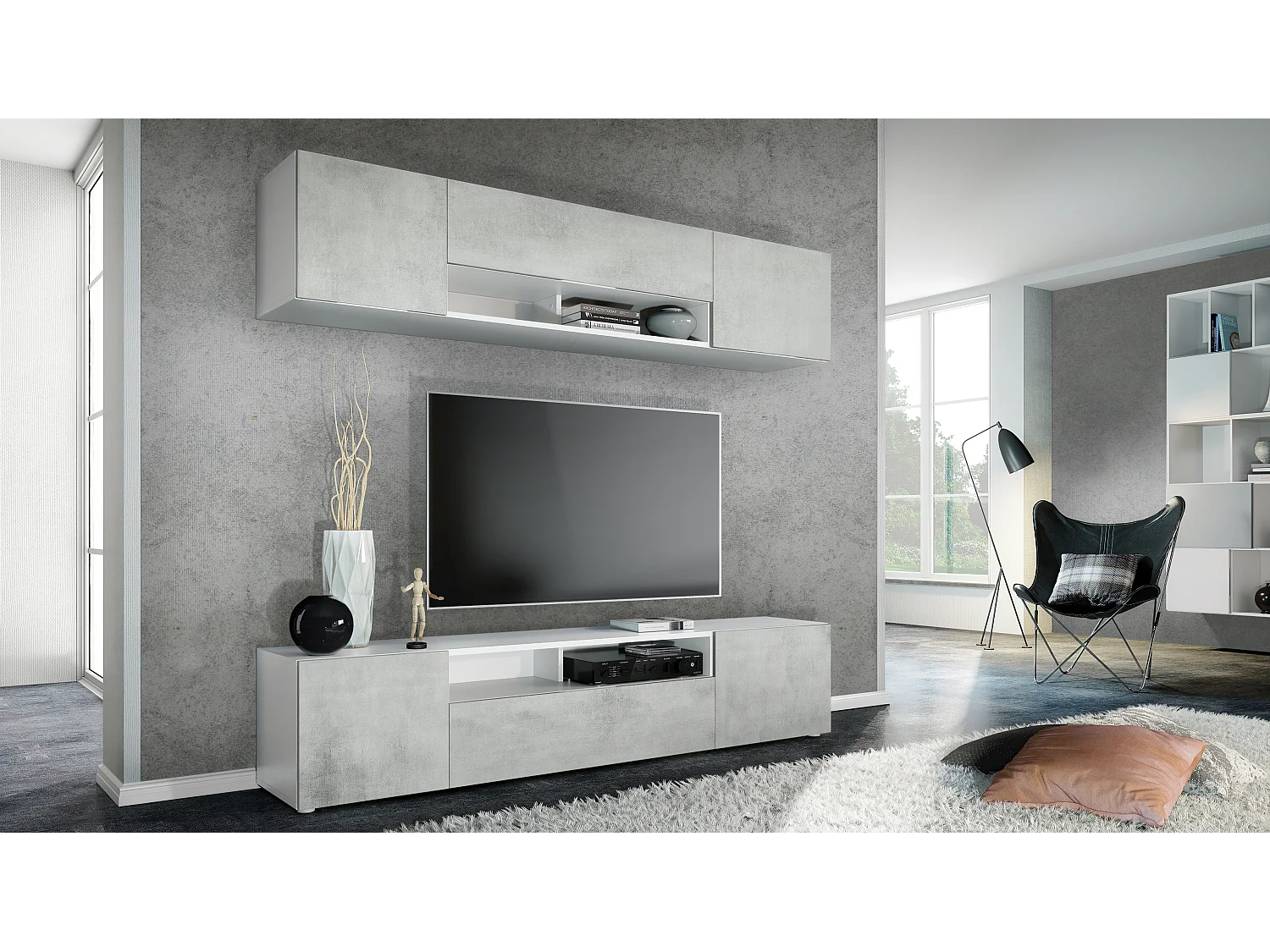 WOHNWAND Mogan Fronten in Beton Oxid Optik