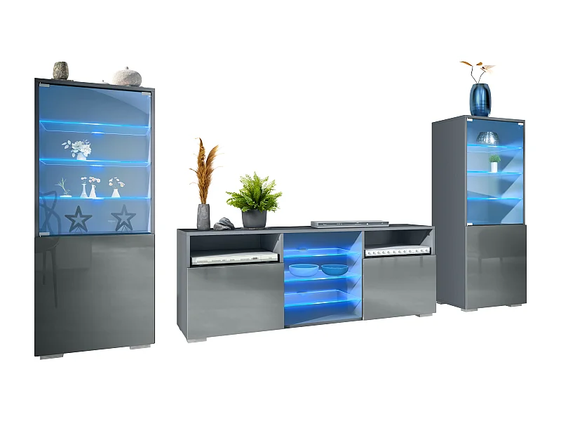 WOHNWAND Granada Grau Hochglanz