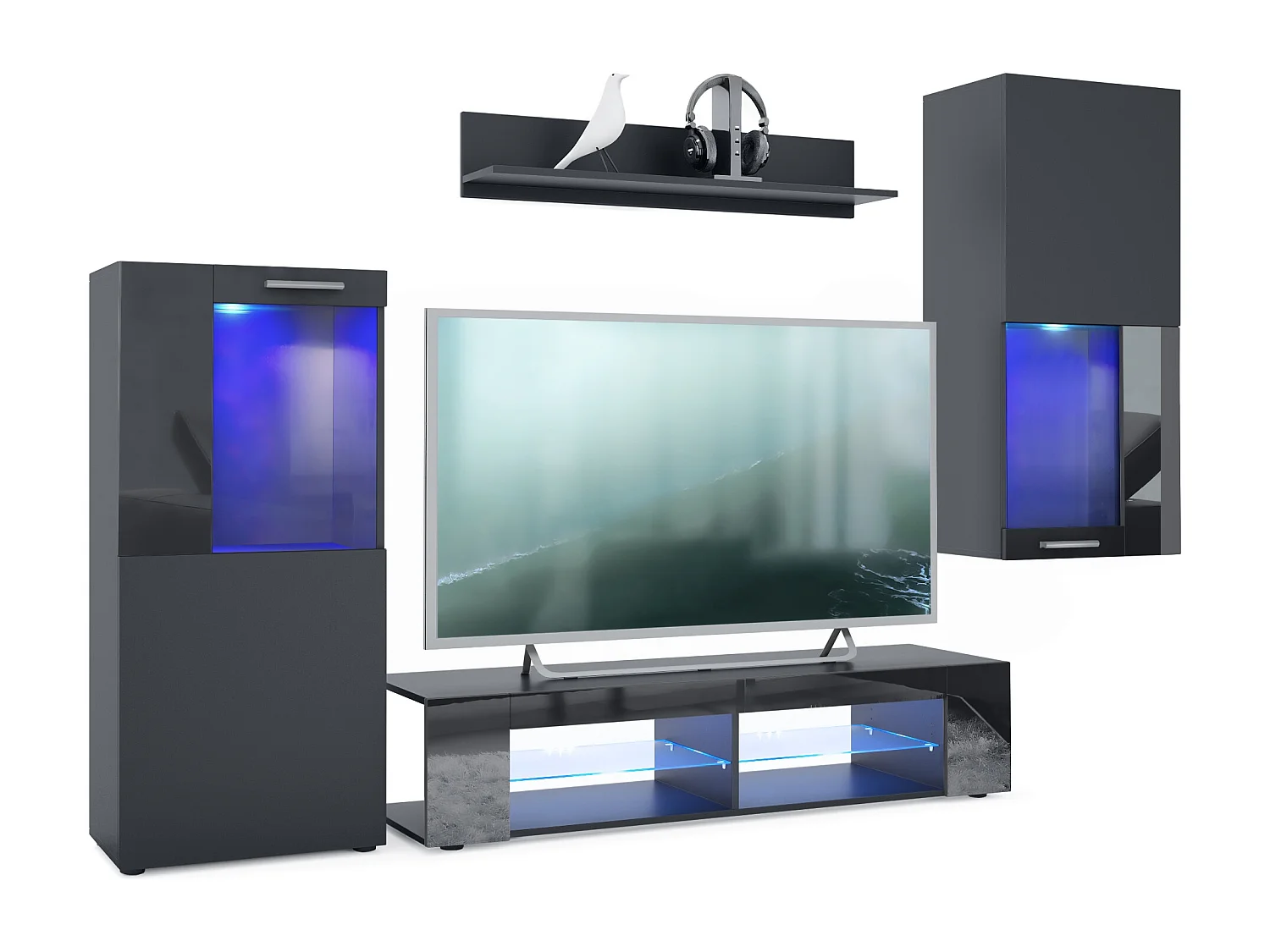 WOHNWAND Movie Absetzungen in Schwarz Hochglanz