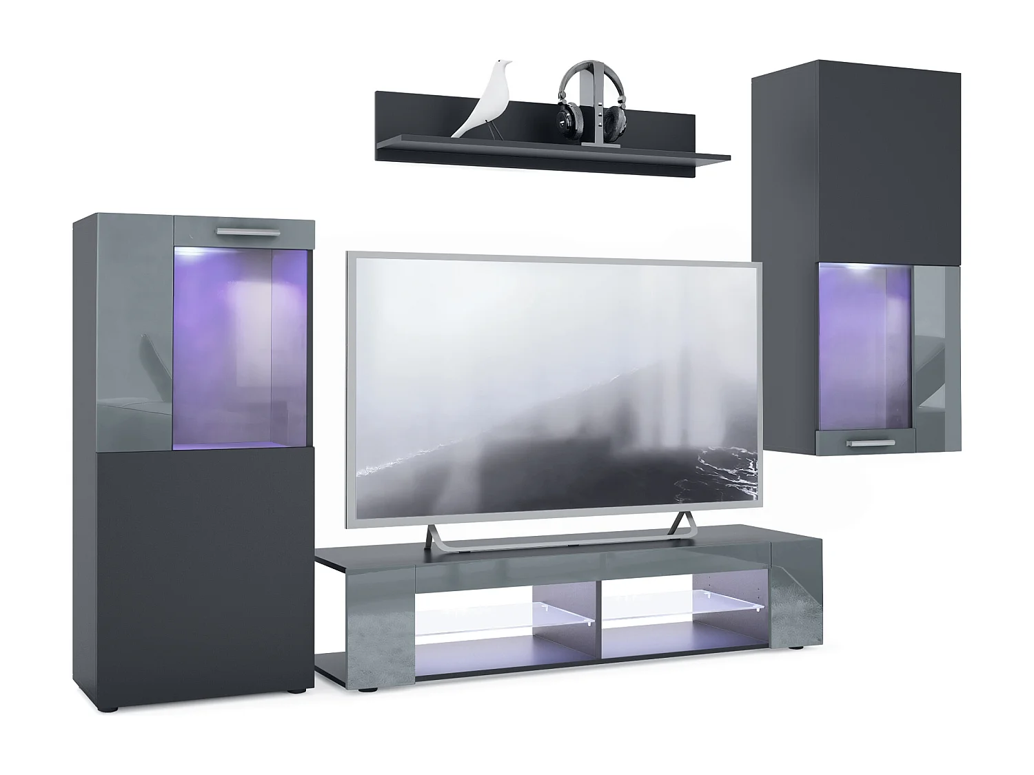 WOHNWAND Movie Absetzungen in Grau Hochglanz