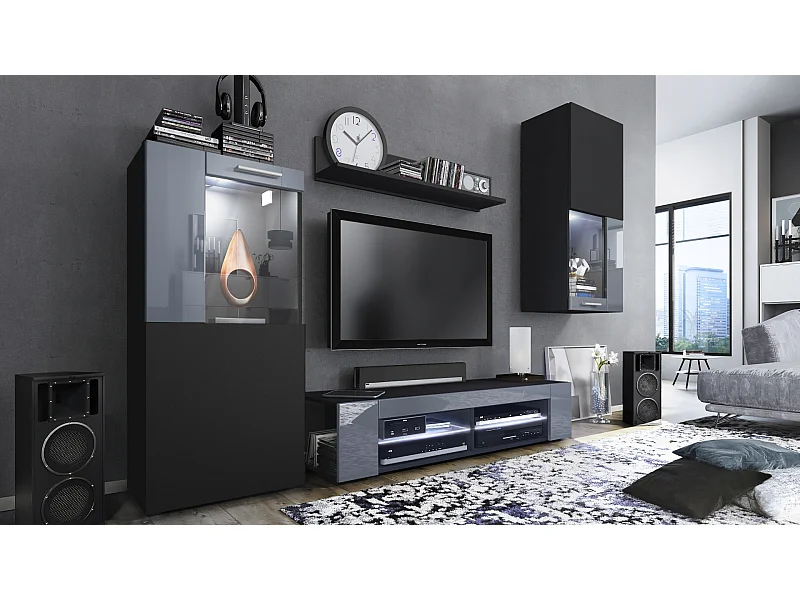 WOHNWAND Movie Absetzungen in Grau Hochglanz