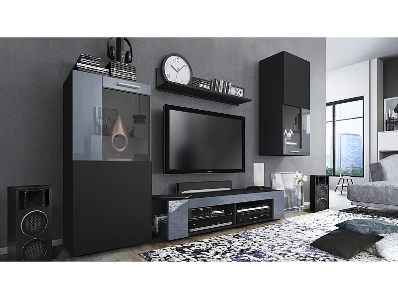 WOHNWAND Movie Absetzungen in Grau Hochglanz