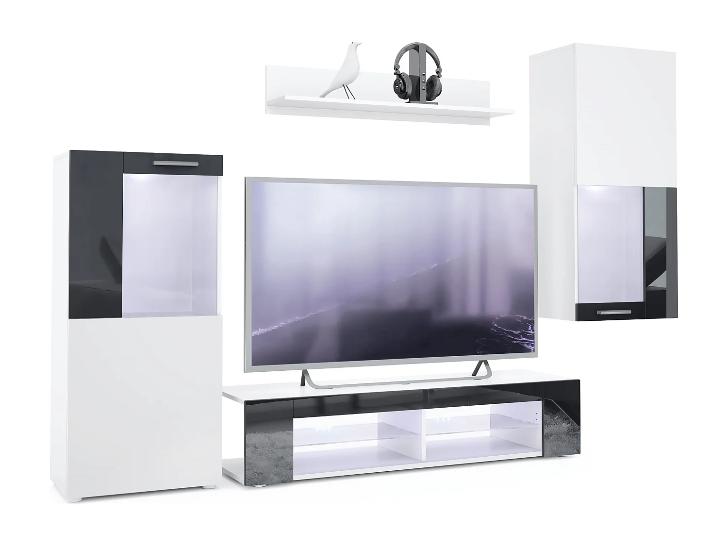 WOHNWAND Movie Absetzungen in Schwarz Hochglanz