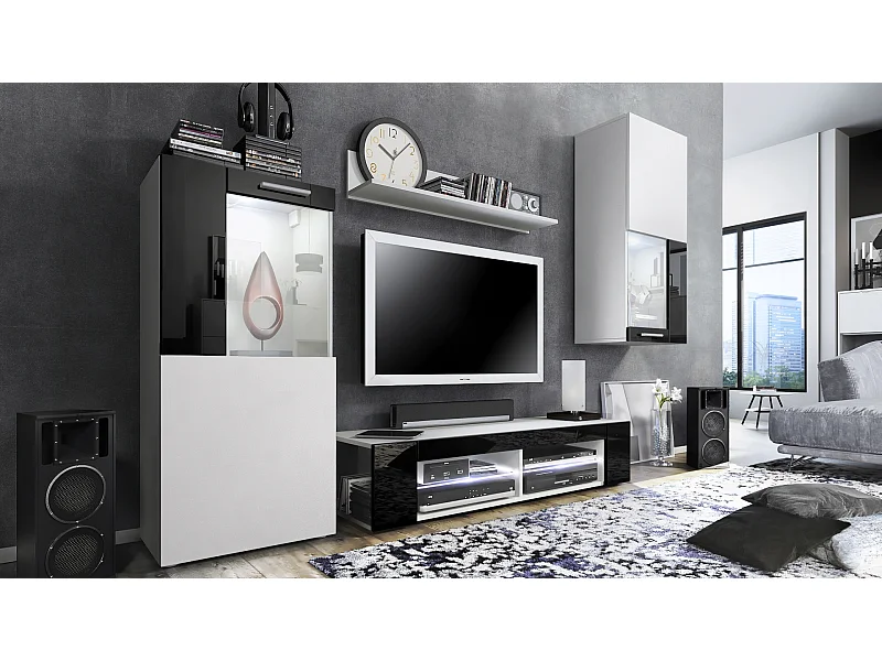 WOHNWAND Movie Absetzungen in Schwarz Hochglanz