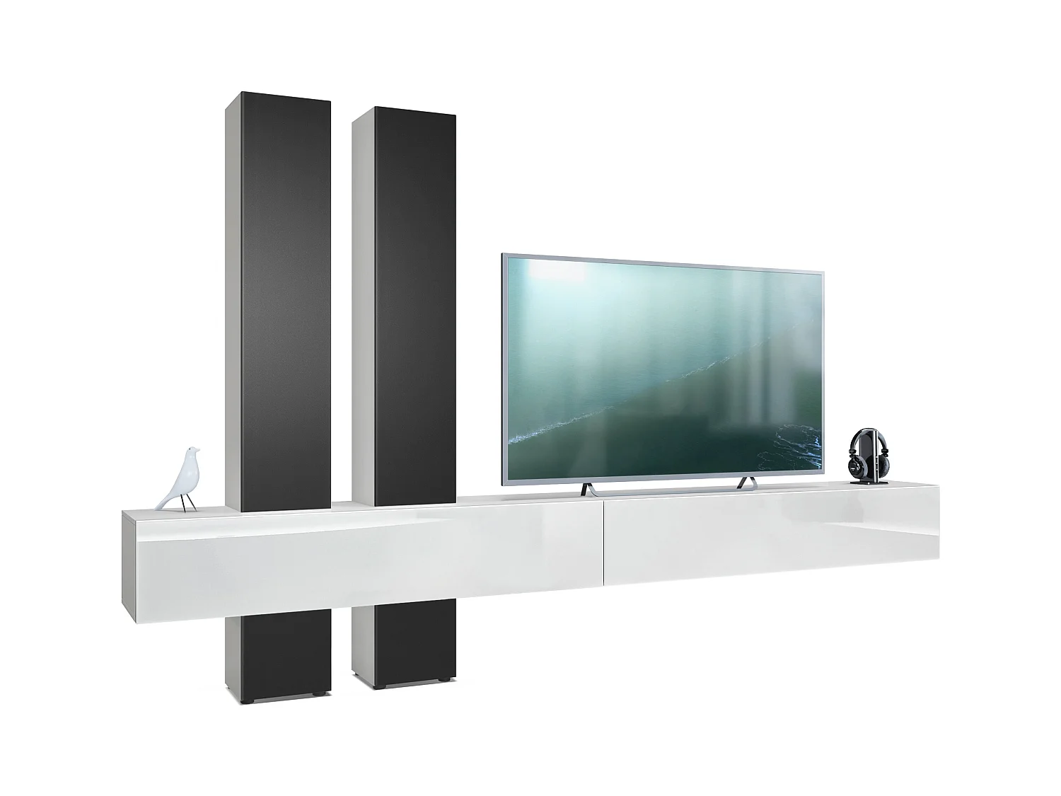 Meuble-paroi Moja de  - Blanc mat & blanc/noir mat - Meuble-paroi moderne pour votre salon (LxHxP) 330 x 204 x 39 cm