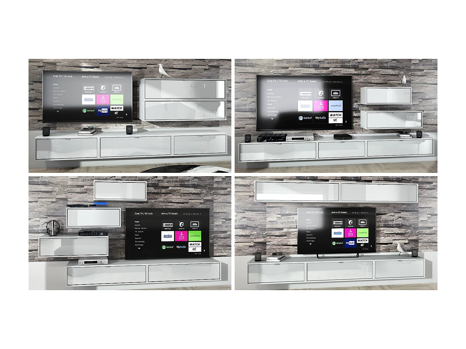 Unité murale Lana V2 composée de 5 unités murales à 12 compartiments, caisson en Blanc mat, façades en Chêne Nature