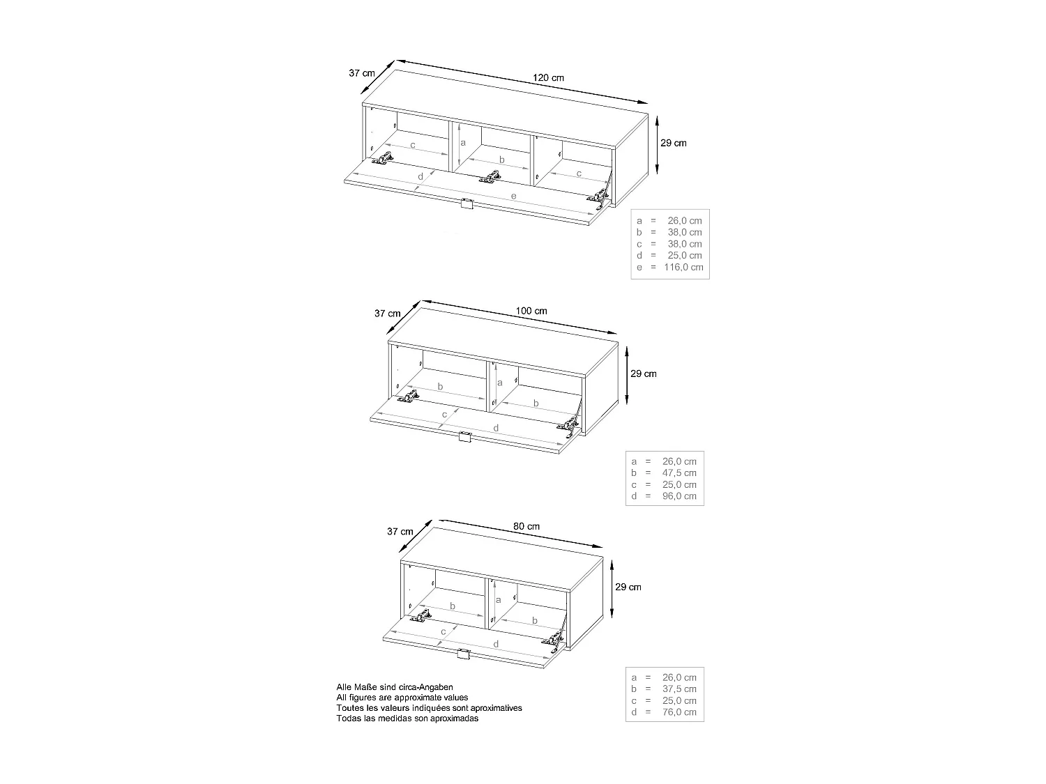 Parete attrezzata Lana V2 Centro di intrattenimento a 5 elementi sospesi con 12 ripiani, struttura in bianco opaco, frontali in rovere naturale.