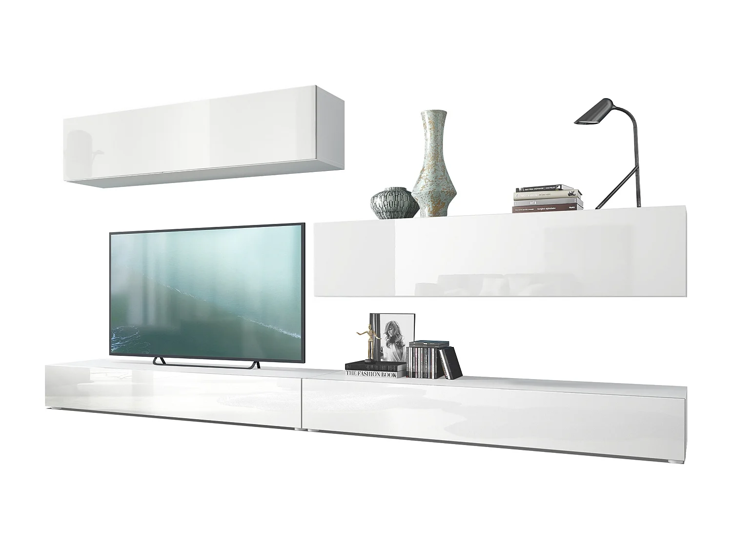 WOHNWAND Nublo Klappen in Weiß Hochglanz