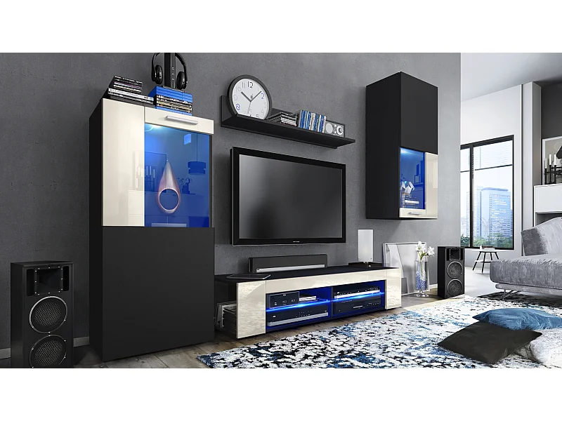 WOHNWAND Movie Absetzungen in Creme Hochglanz