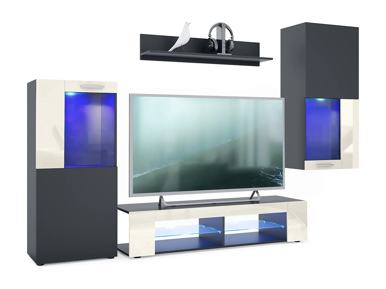 WOHNWAND Movie Absetzungen in Creme Hochglanz