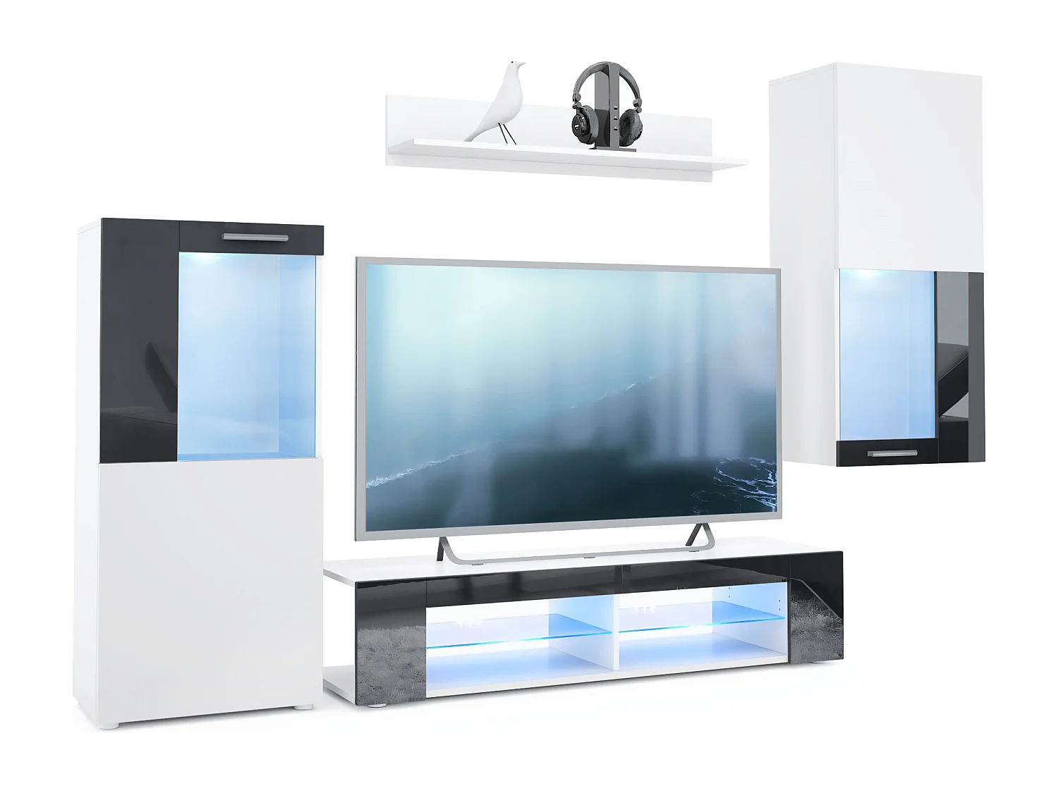 WOHNWAND Movie Absetzungen in Schwarz Hochglanz