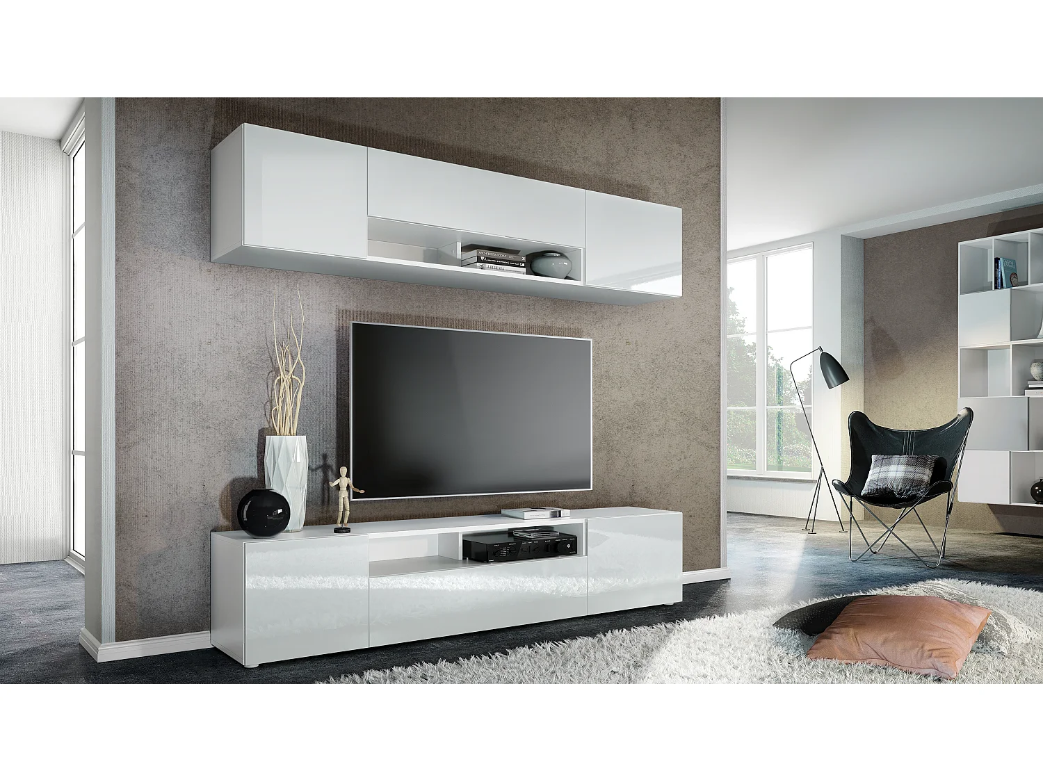 WOHNWAND Mogan Fronten in Weiß Hochglanz