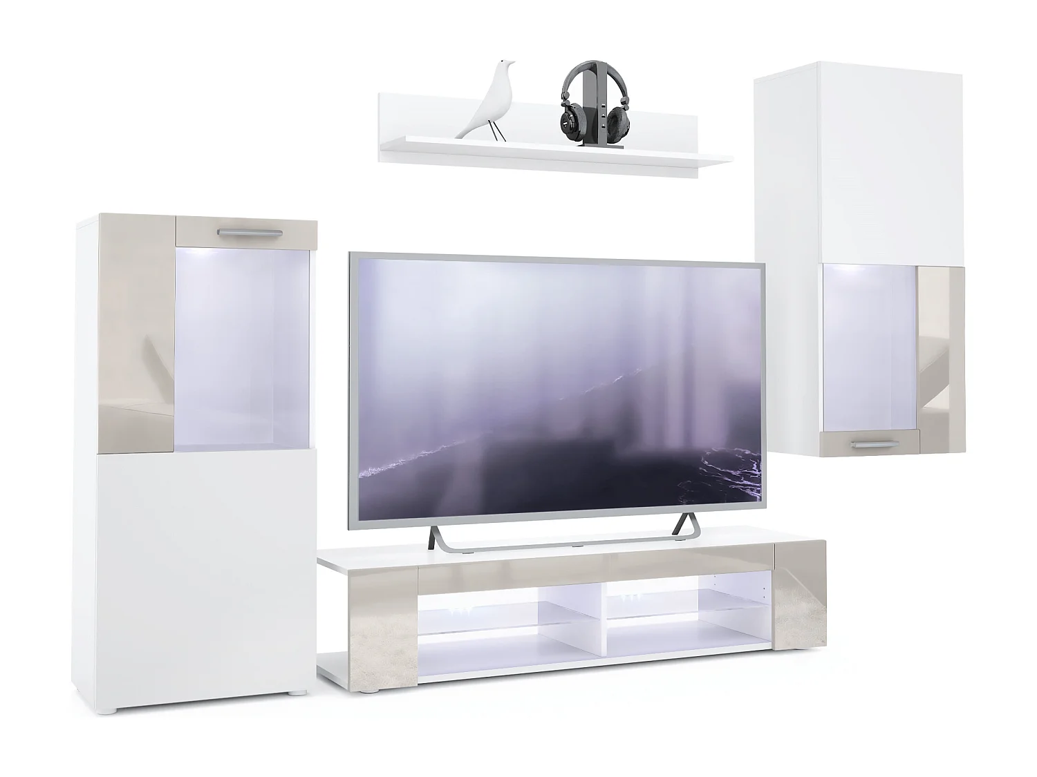 WOHNWAND Movie Absetzungen in Sandgrau Hochglanz