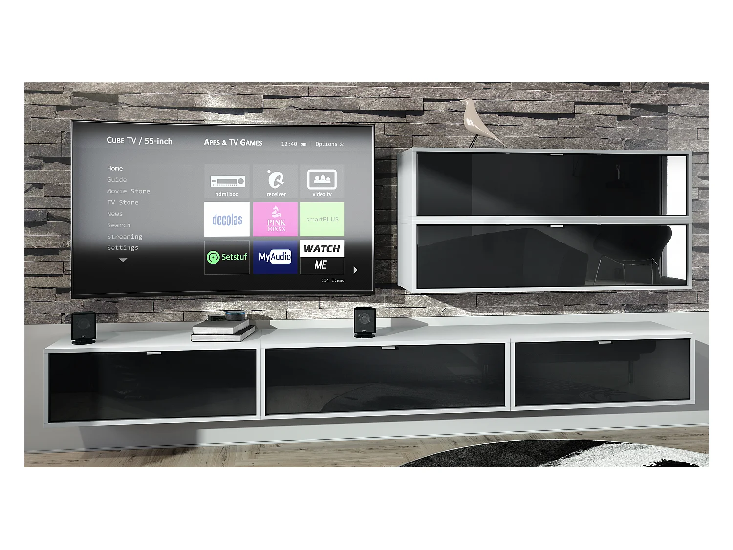 WOHNWAND Lana Fronten in Schwarz Hochglanz