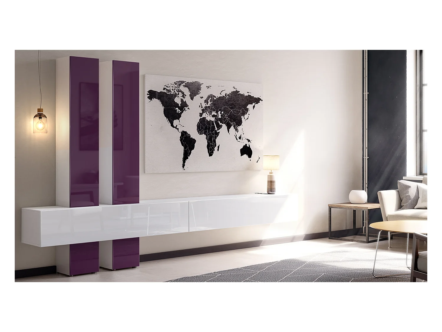 WOHNWAND Moja Türen in Brombeer Hochglanz