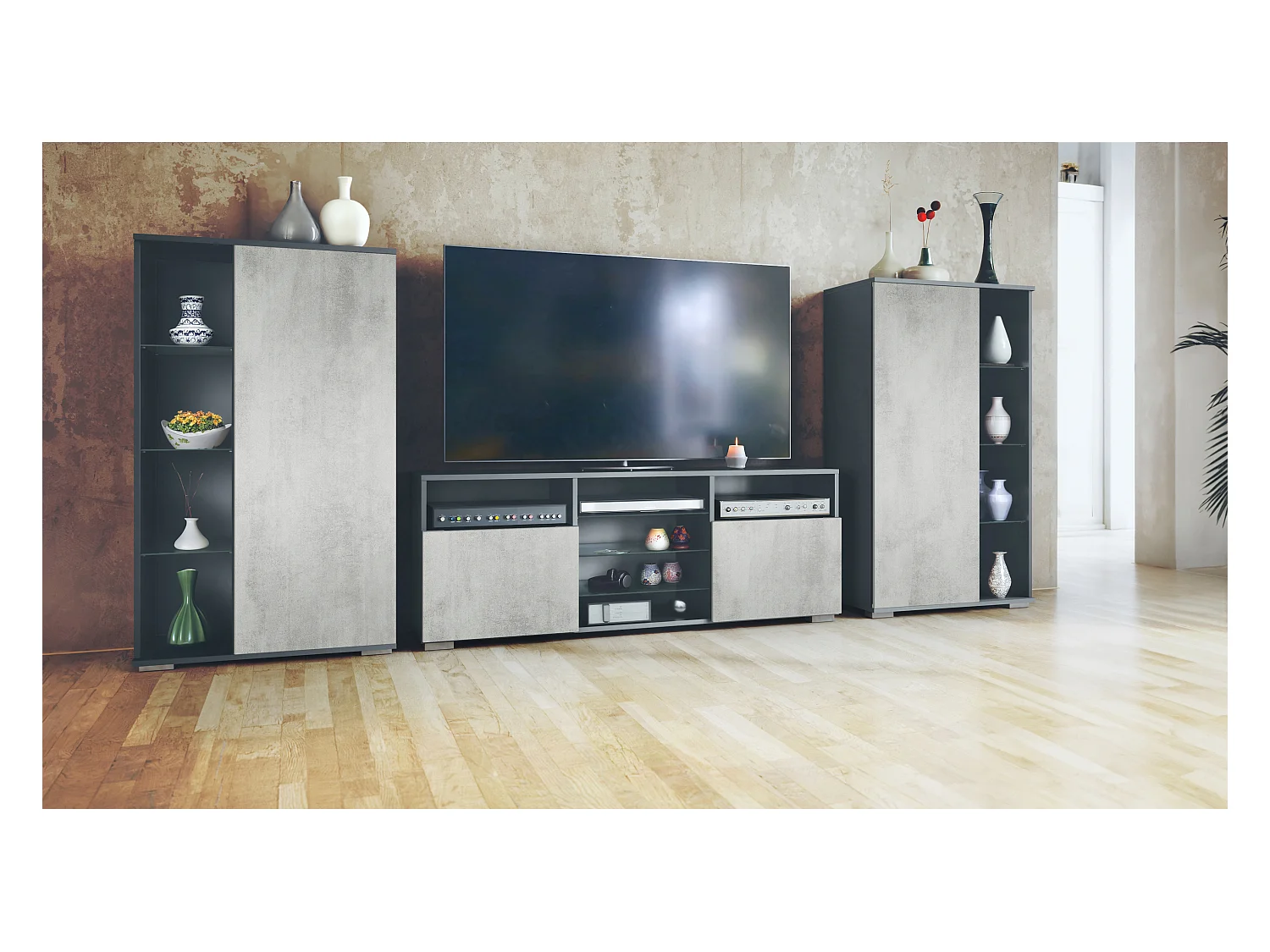 WOHNWAND Davos Beton Oxid Optik