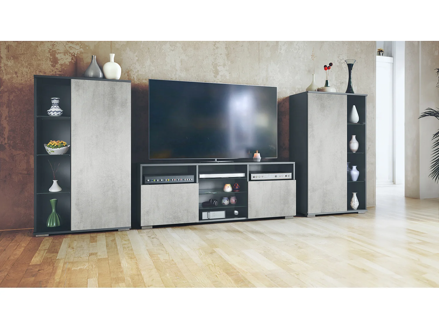 WOHNWAND Davos Beton Oxid Optik