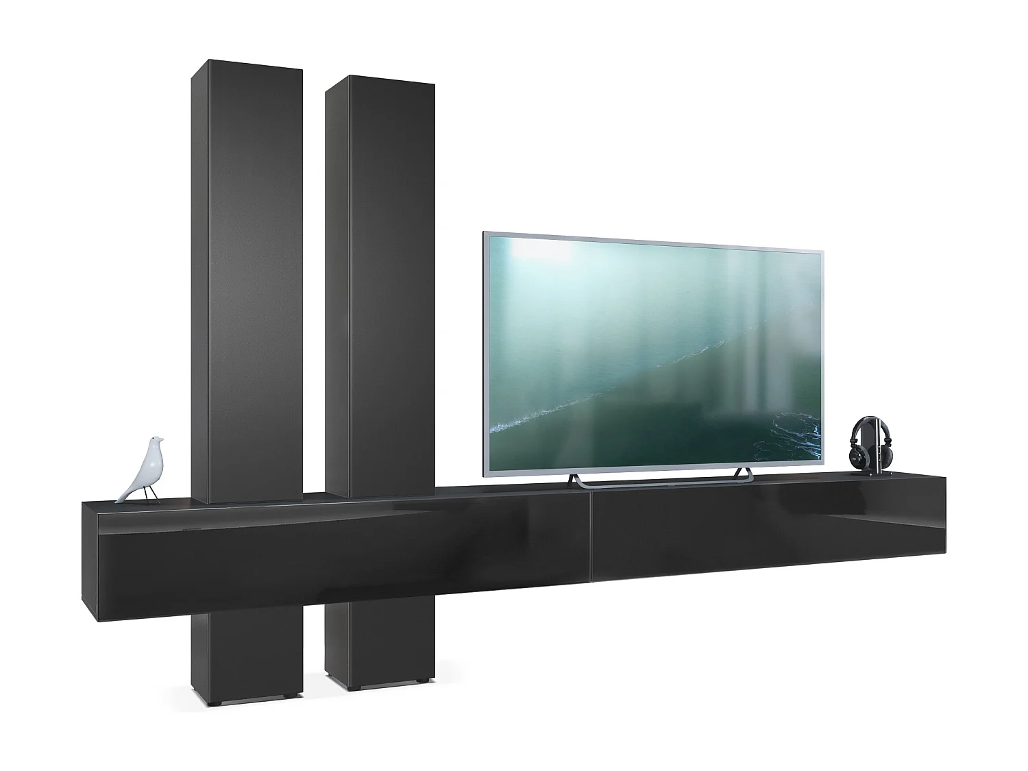 Meuble-paroi Moja de  - Noir mat & noir/noir mat - Meuble-paroi moderne pour votre salon (LxHxP) 330 x 204 x 39 cm