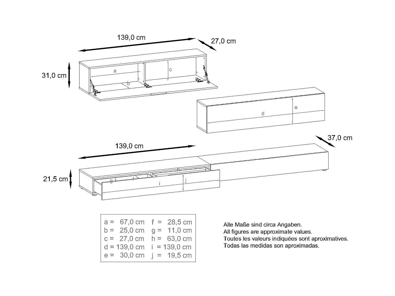 Combinaison murale Armoire Nublo, Corps en Noir mat / Façades en Noir haute brillance et Noir mat