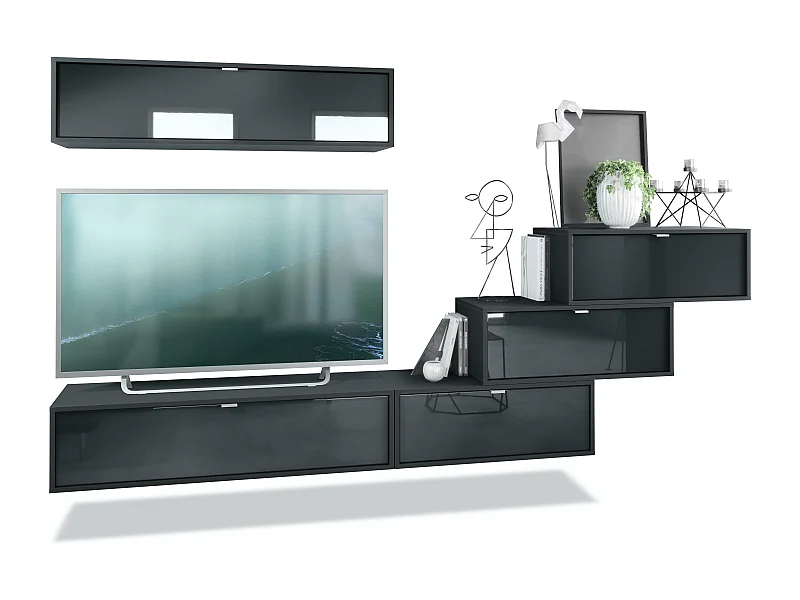 WOHNWAND Lana Fronten in Schwarz Hochglanz