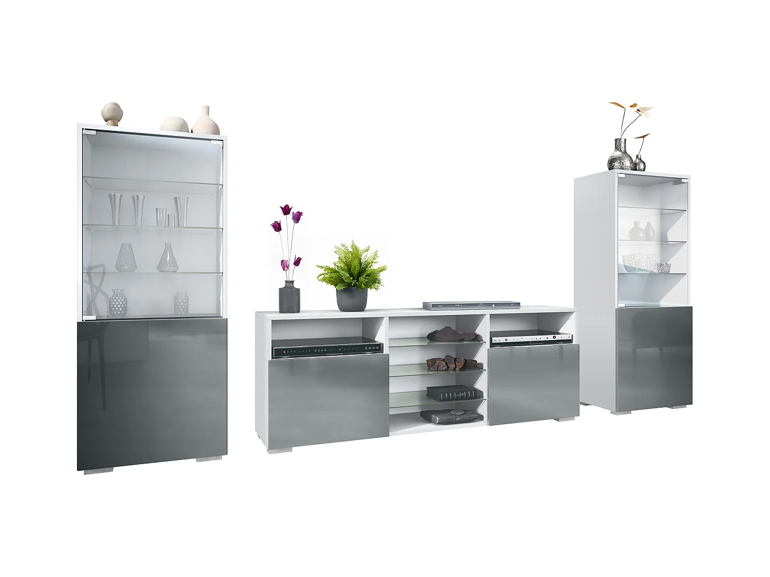 WOHNWAND Granada Grau Hochglanz