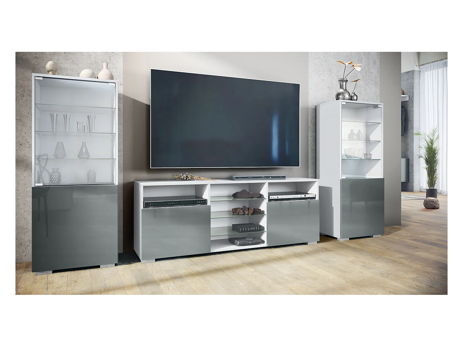 WOHNWAND Granada Grau Hochglanz