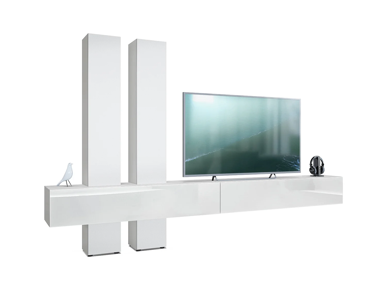 Meuble-paroi Moja de  - Blanc mat & blanc/blanc mat - Meuble-paroi moderne pour votre salon (LxHxP) 330 x 204 x 39 cm