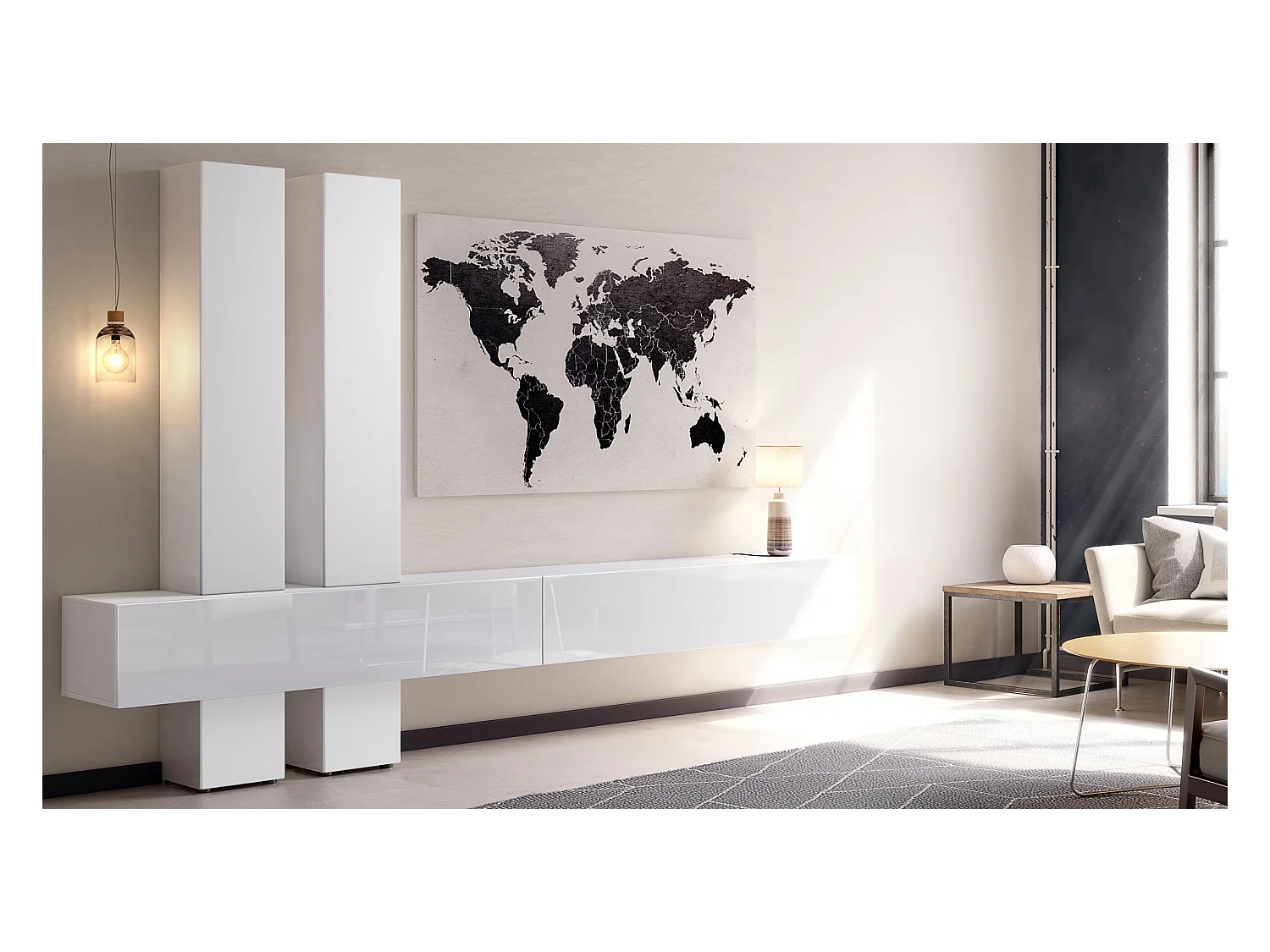 Meuble-paroi Moja de  - Blanc mat & blanc/blanc mat - Meuble-paroi moderne pour votre salon (LxHxP) 330 x 204 x 39 cm