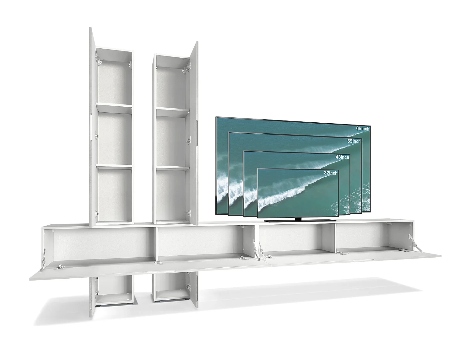 Parete attrezzata Vladon Moja - Bianco opaco & Bianco/bianco opaco - Parete attrezzata moderna per il soggiorno (LxHxP) 330 x 204 x 39 cm