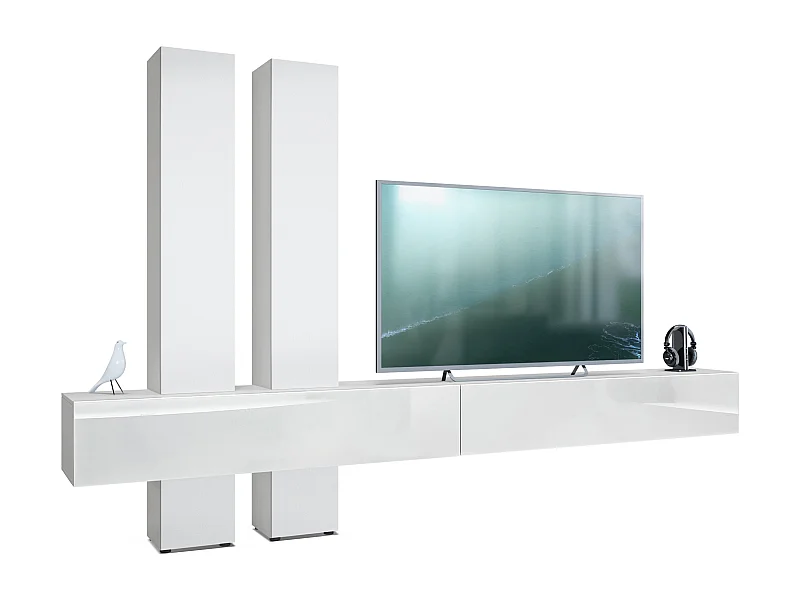 Meuble-paroi Moja de  - Blanc mat & blanc/blanc mat - Meuble-paroi moderne pour votre salon (LxHxP) 330 x 204 x 39 cm