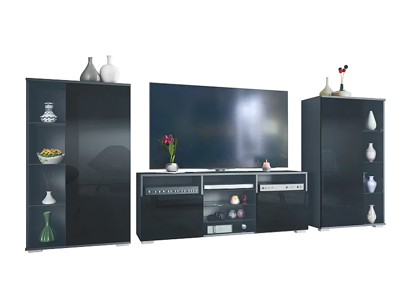 WOHNWAND Davos Schwarz Hochglanz