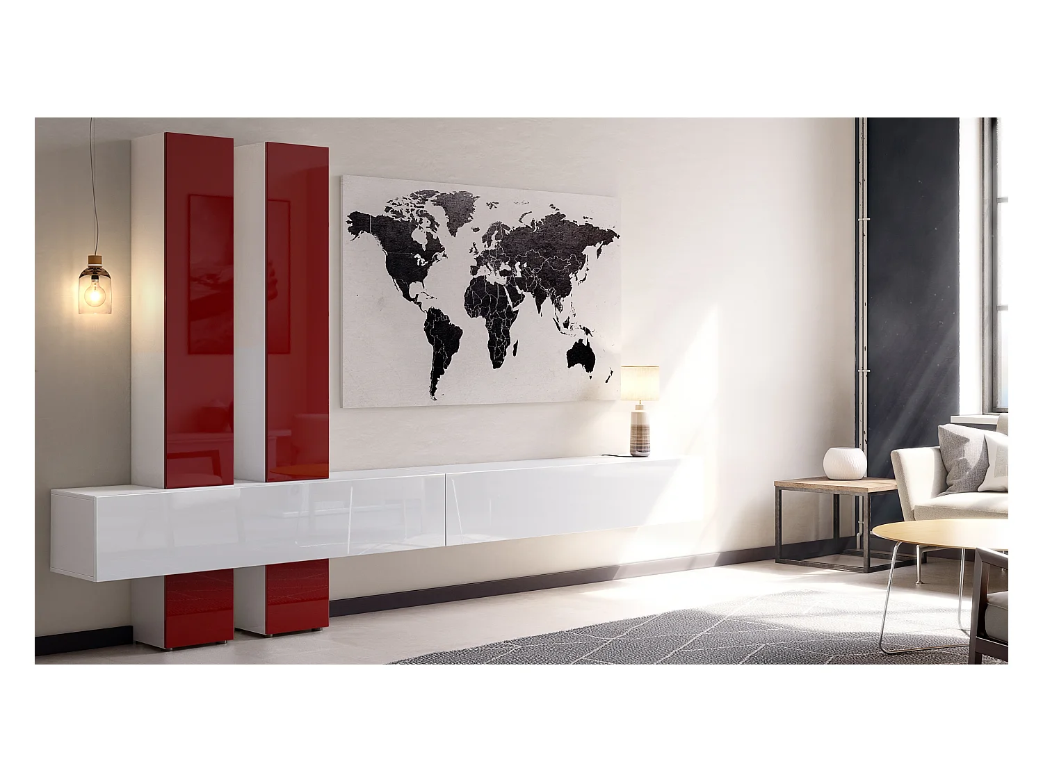 WOHNWAND Moja Türen in Bordeaux Hochglanz