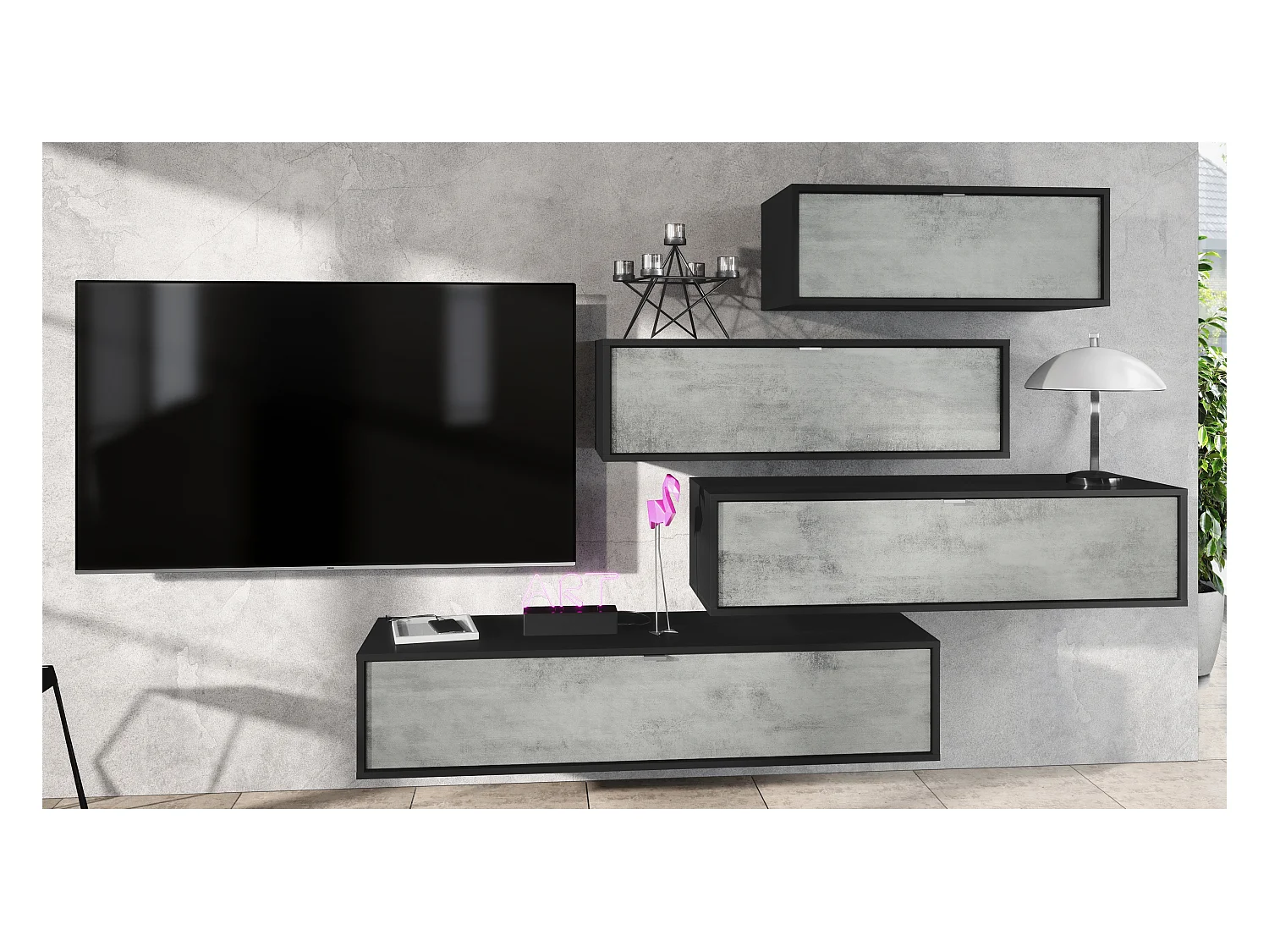 WOHNWAND Lana Fronten in Beton Oxid Optik