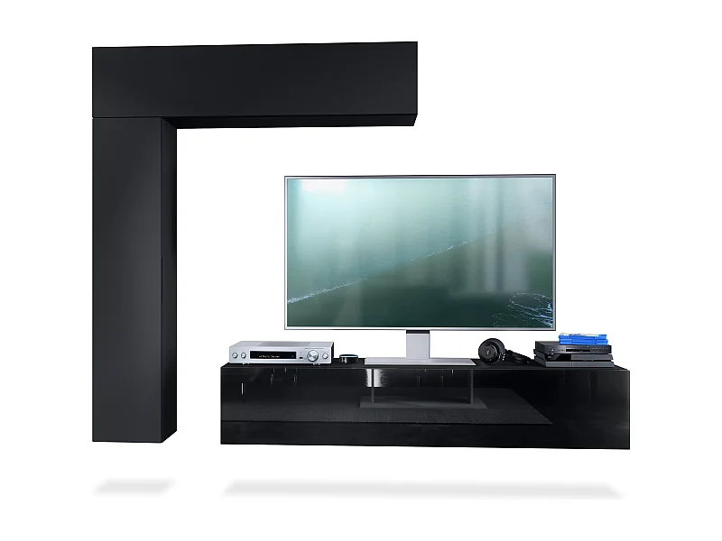 Vladon pared viva Taurito, negro mate/negro mate - Mueble alto moderno para su salón (320 x 182 x 39 cm)