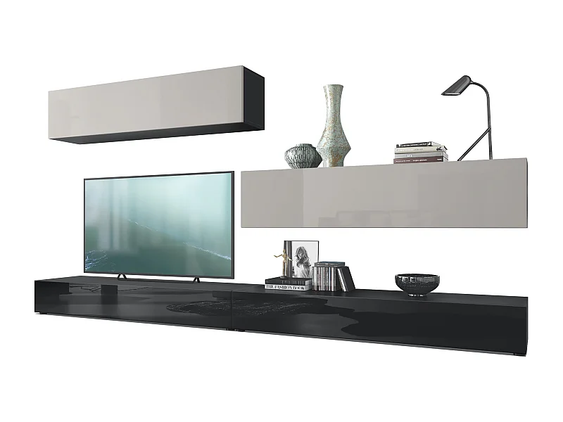 WOHNWAND Nublo Klappen in Sandgrau Hochglanz