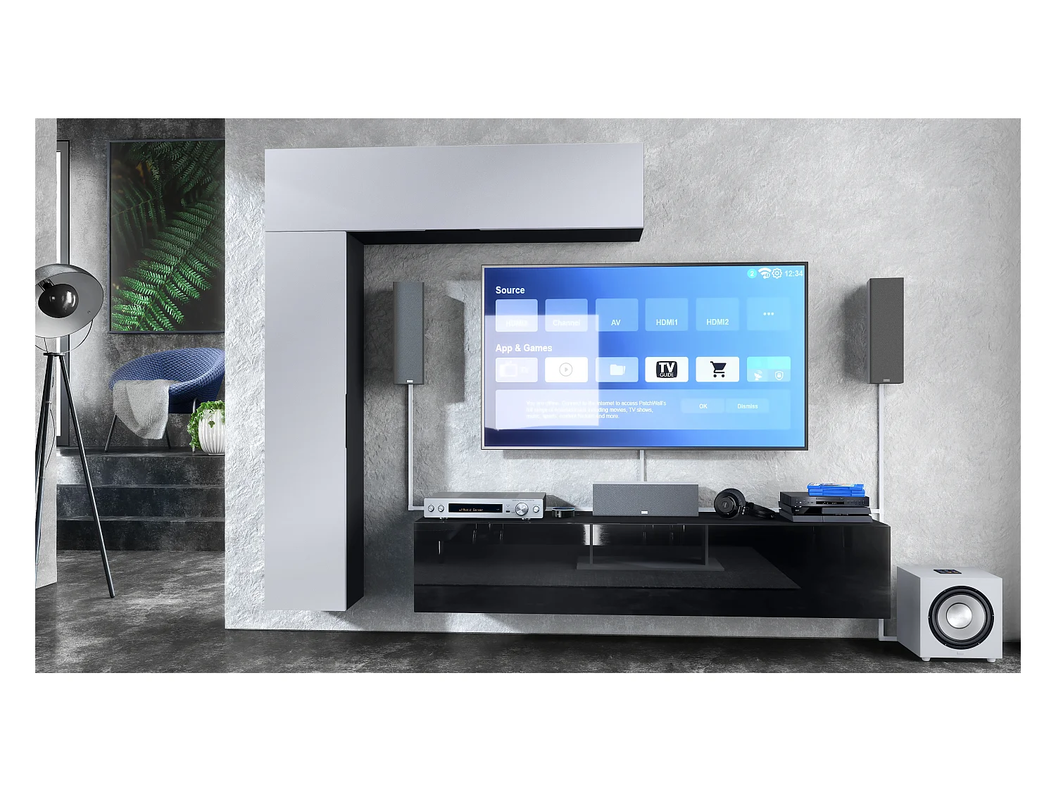 Meuble-paroi Taurito, noir mat/blanc mat - Meuble-paroi moderne pour votre salon (320 x 182 x 39 cm)