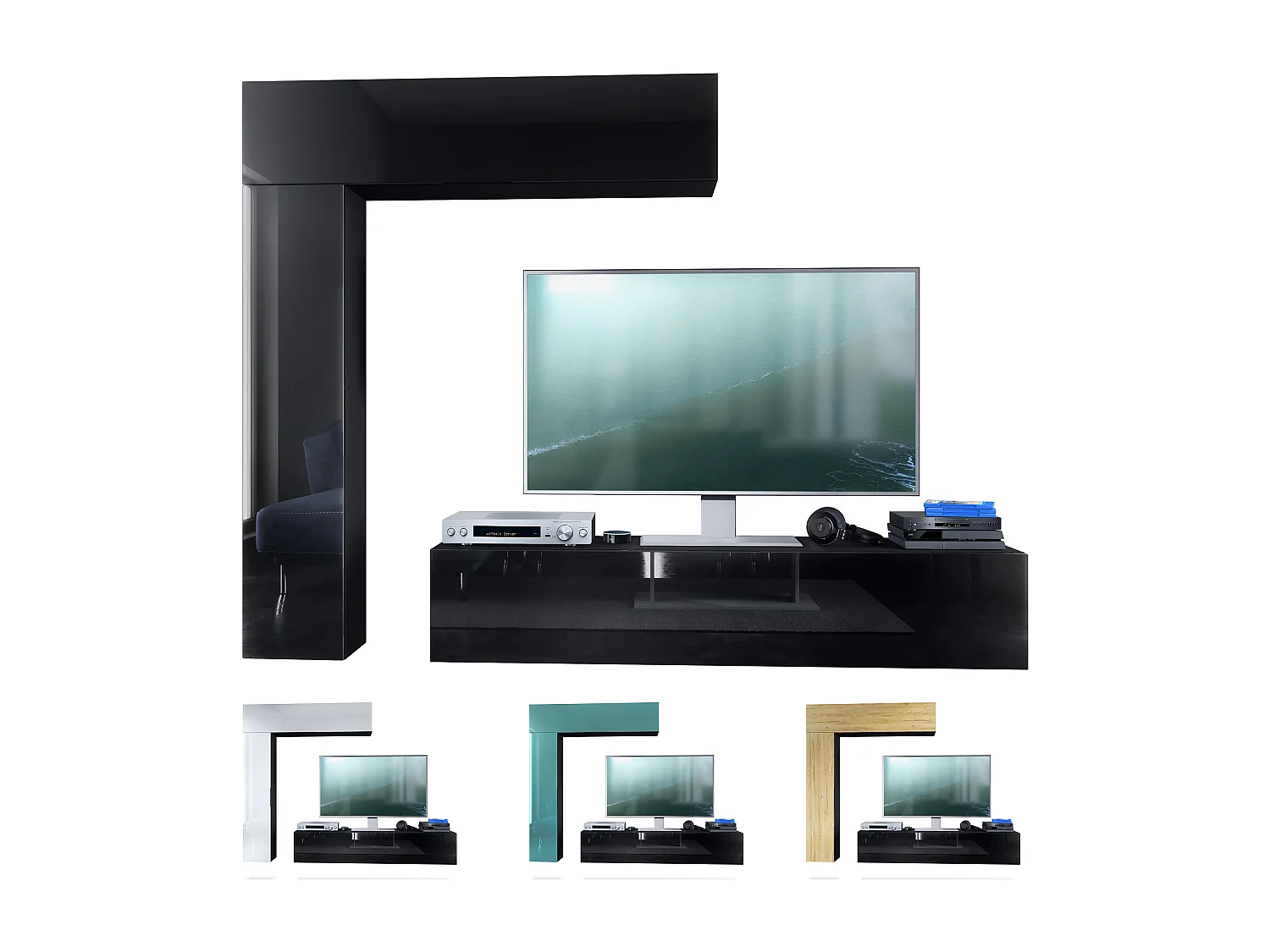 Meuble-paroi Taurito, noir mat/blanc mat - Meuble-paroi moderne pour votre salon (320 x 182 x 39 cm)