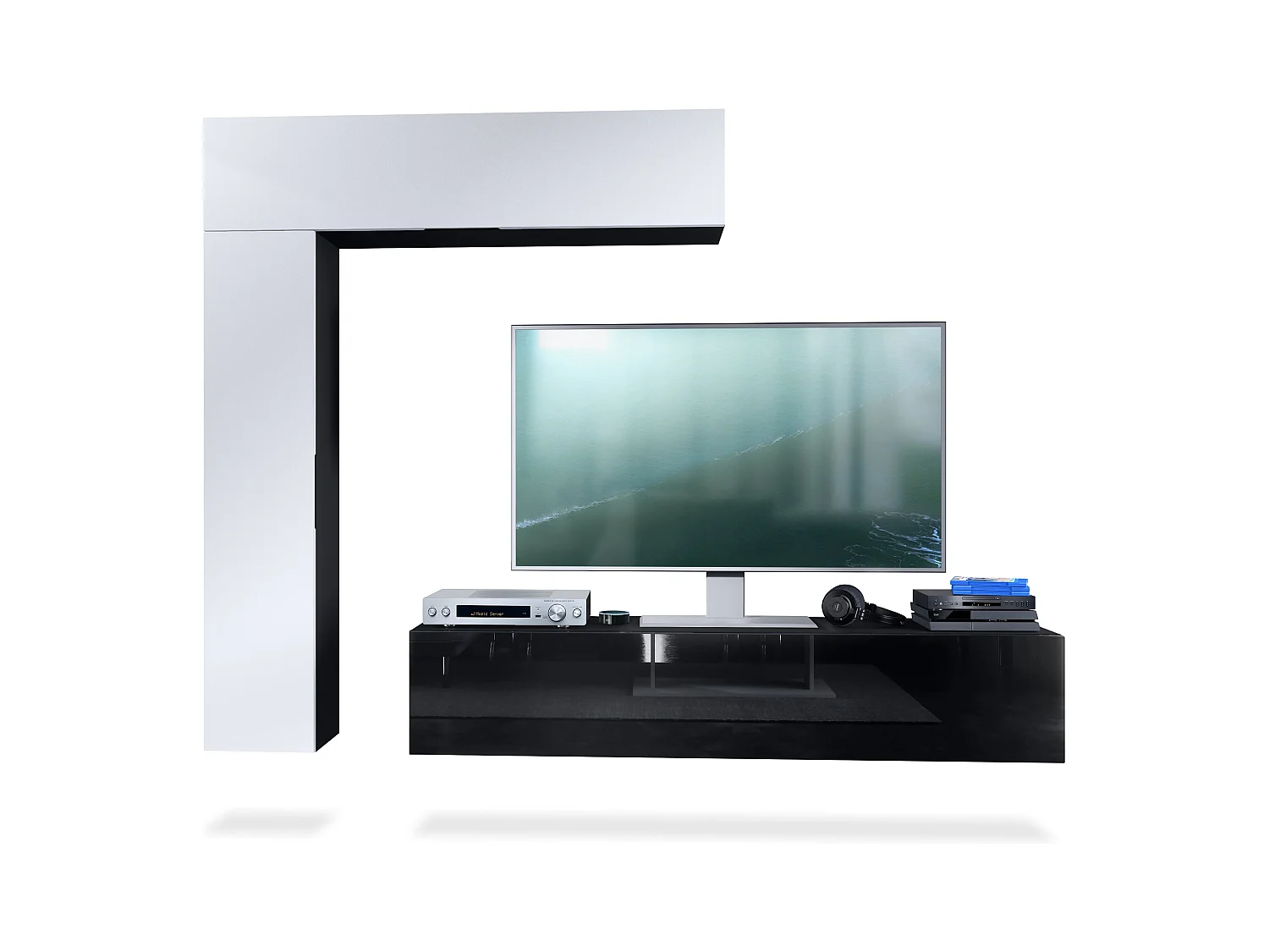 Meuble-paroi Taurito, noir mat/blanc mat - Meuble-paroi moderne pour votre salon (320 x 182 x 39 cm)
