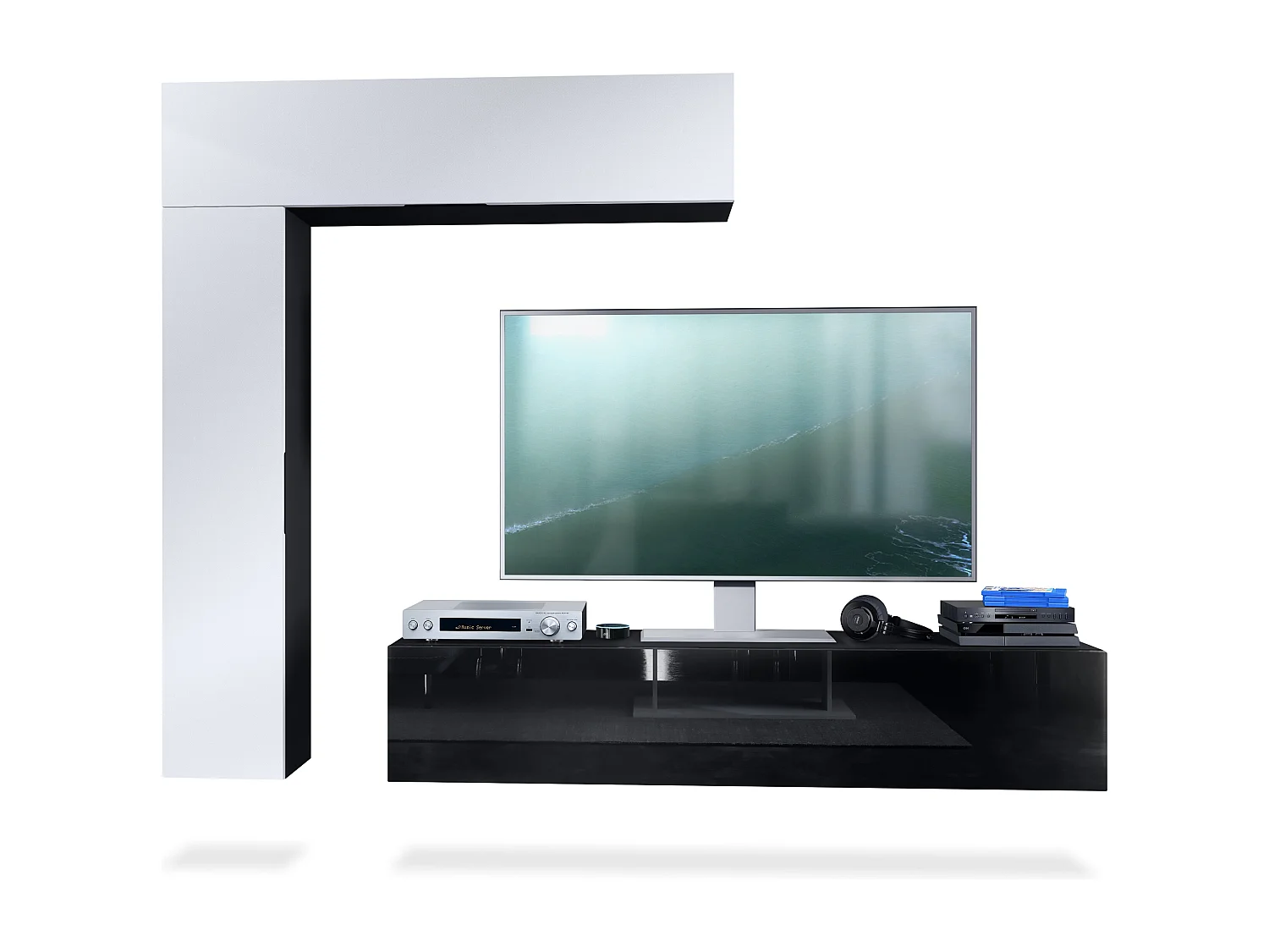 Meuble-paroi Taurito, noir mat/blanc mat - Meuble-paroi moderne pour votre salon (320 x 182 x 39 cm)