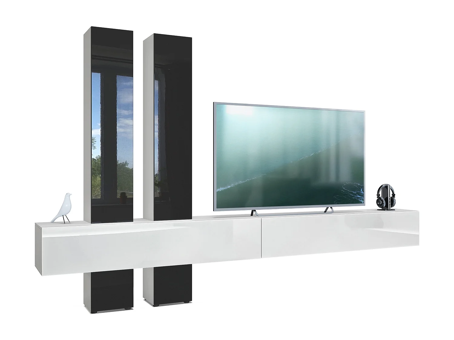 Meuble-paroi Moja de  - Blanc mat & blanc/noir haute brillance - Meuble-paroi moderne pour votre salon (LxHxP) 330 x 204 x 39 cm