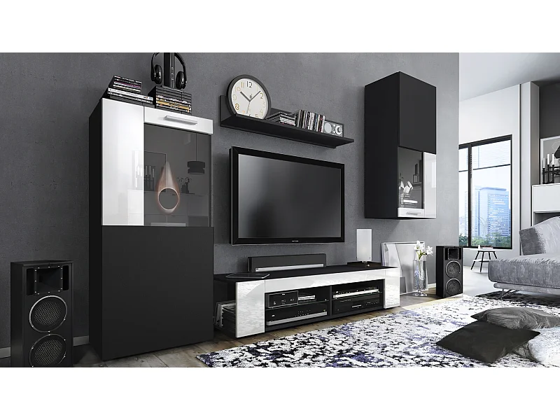 WOHNWAND Movie Absetzungen in Weiß Hochglanz