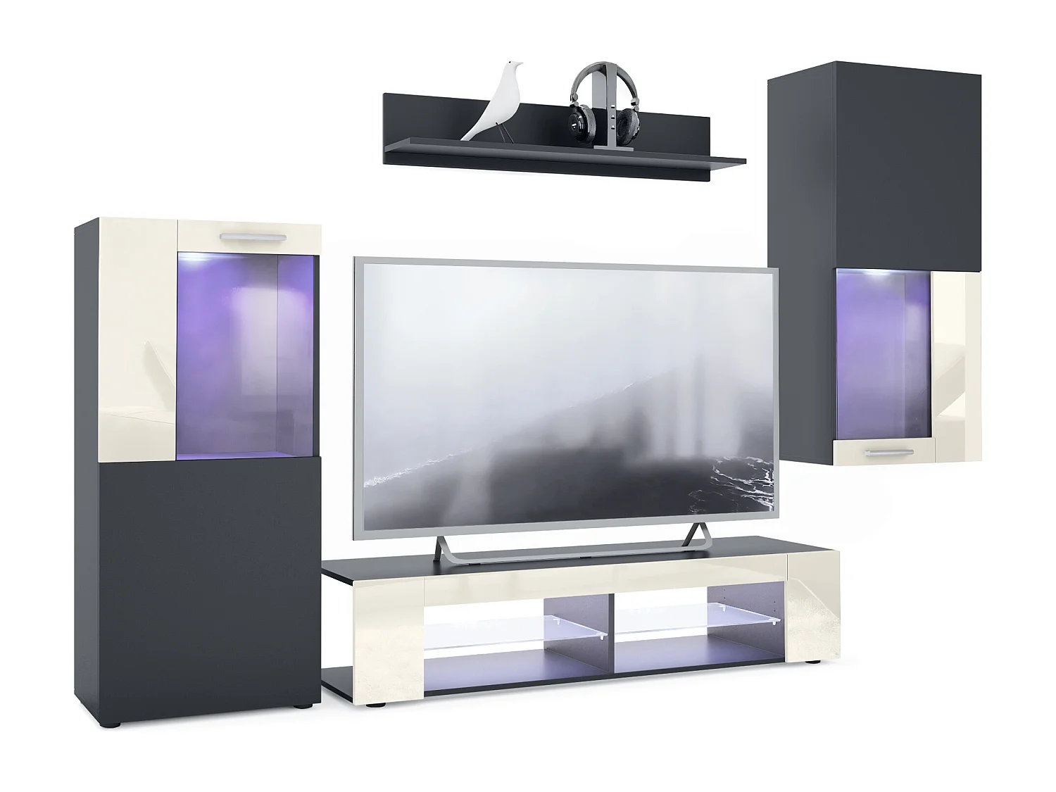 WOHNWAND Movie Absetzungen in Creme Hochglanz