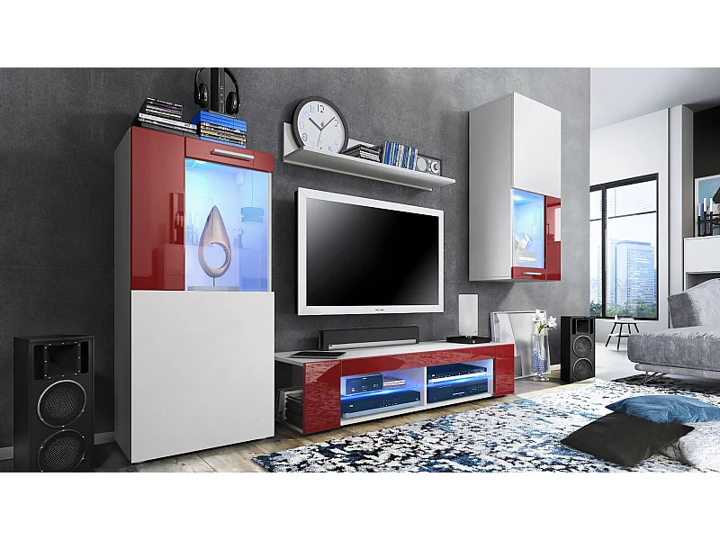 WOHNWAND Movie Absetzungen in Bordeaux Hochglanz