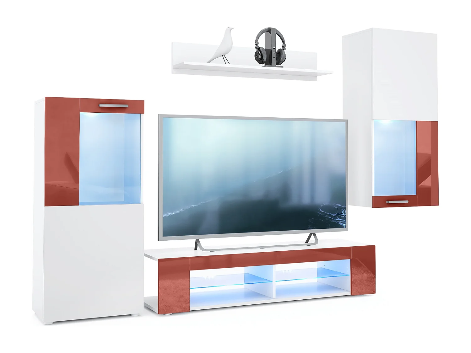 WOHNWAND Movie Absetzungen in Bordeaux Hochglanz