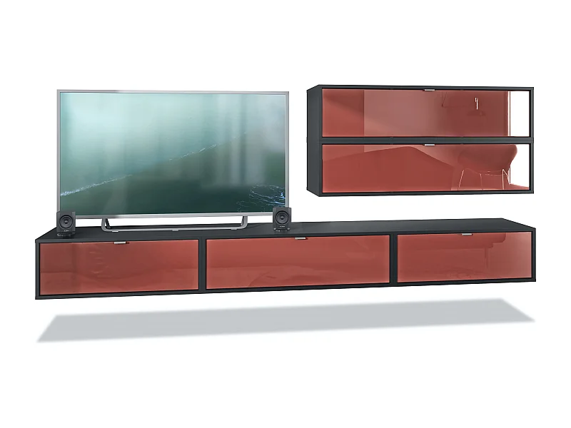 WOHNWAND Lana Fronten in Bordeaux Hochglanz