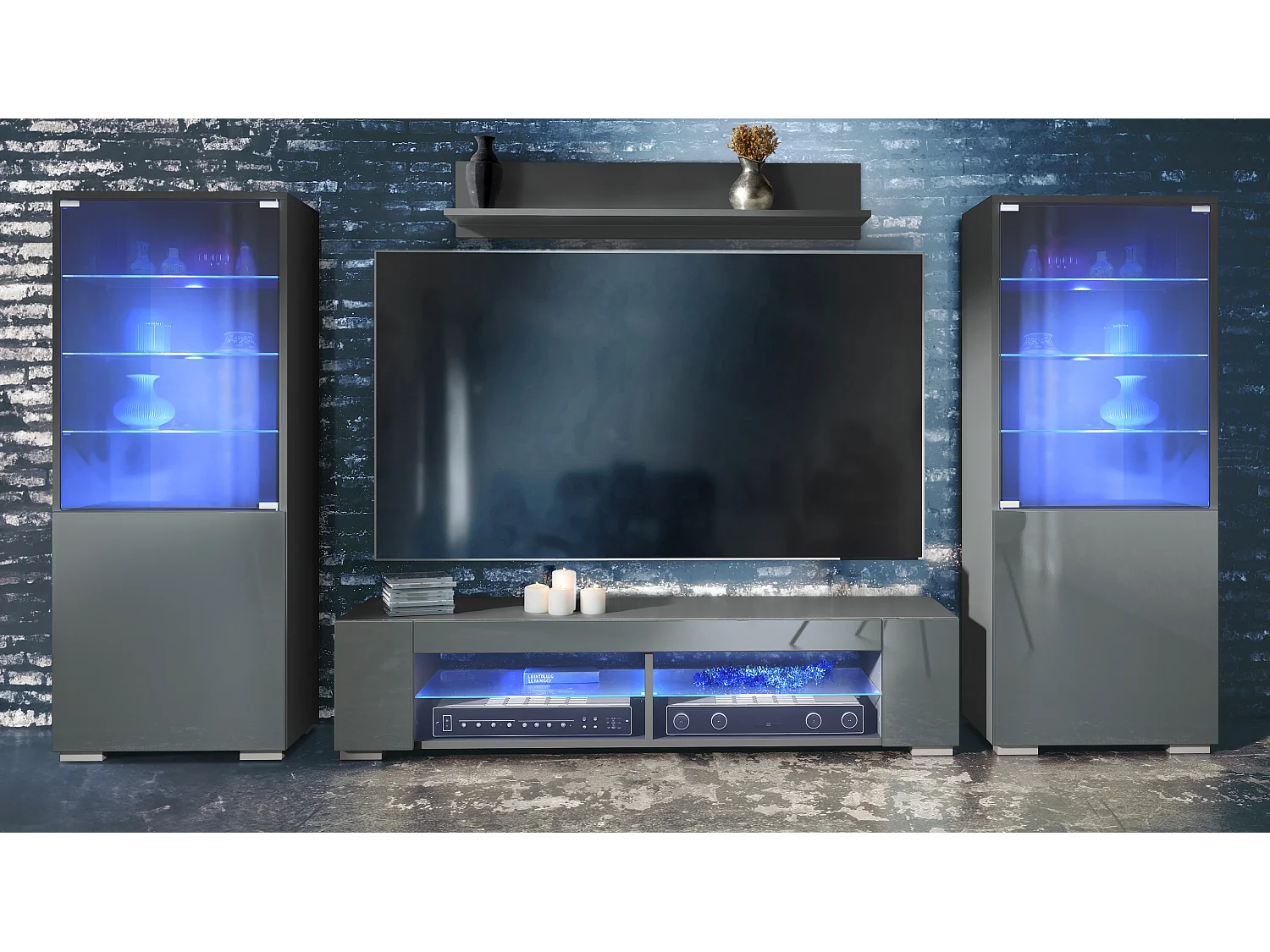 WOHNWAND Nevada Grau Hochglanz