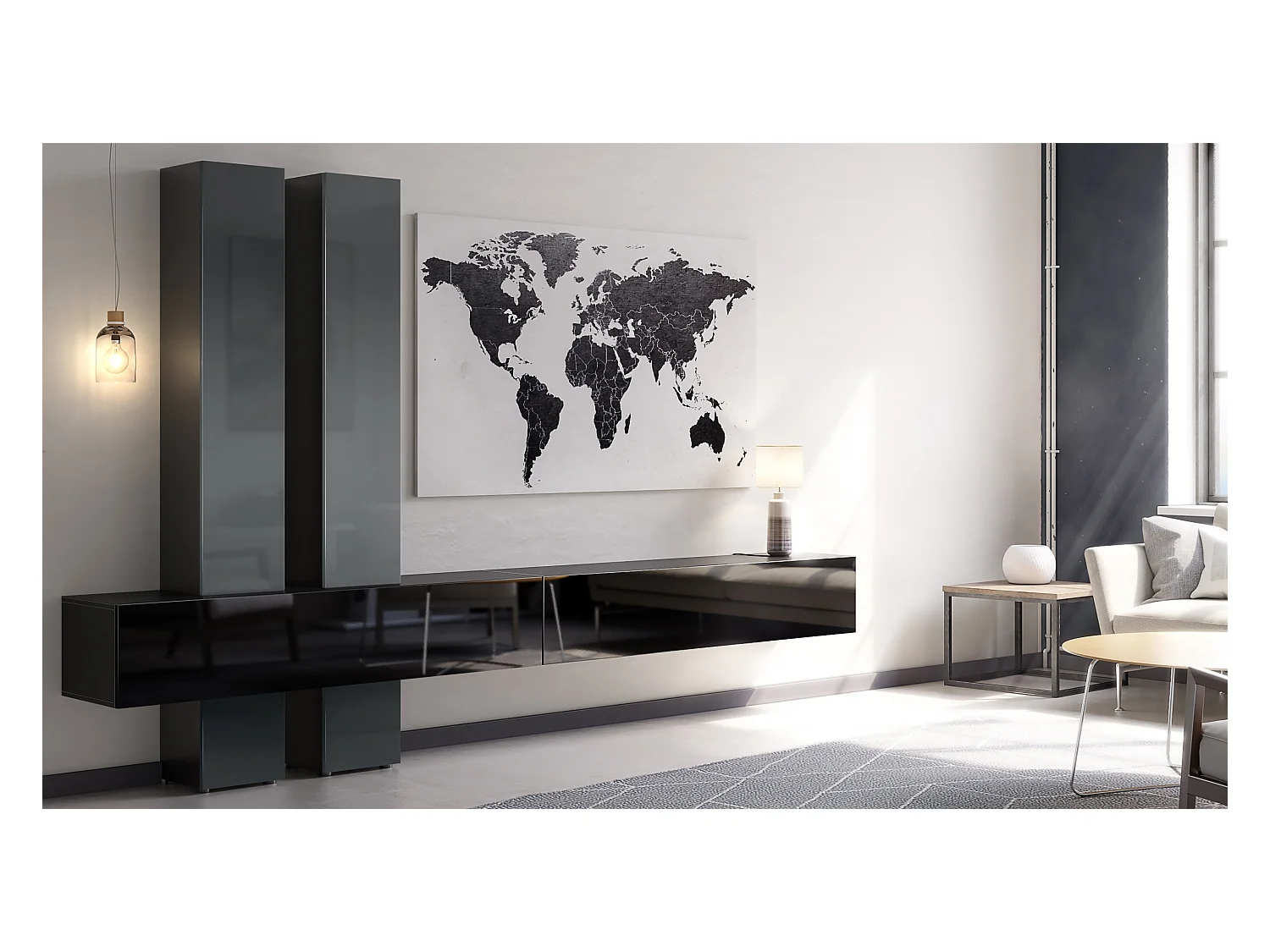 WOHNWAND Moja Türen in Grau Hochglanz