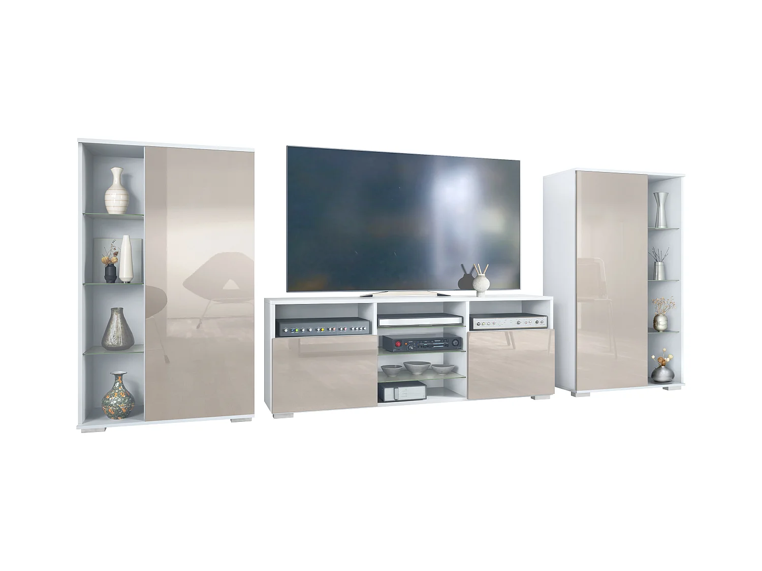 WOHNWAND Davos Sandgrau Hochglanz