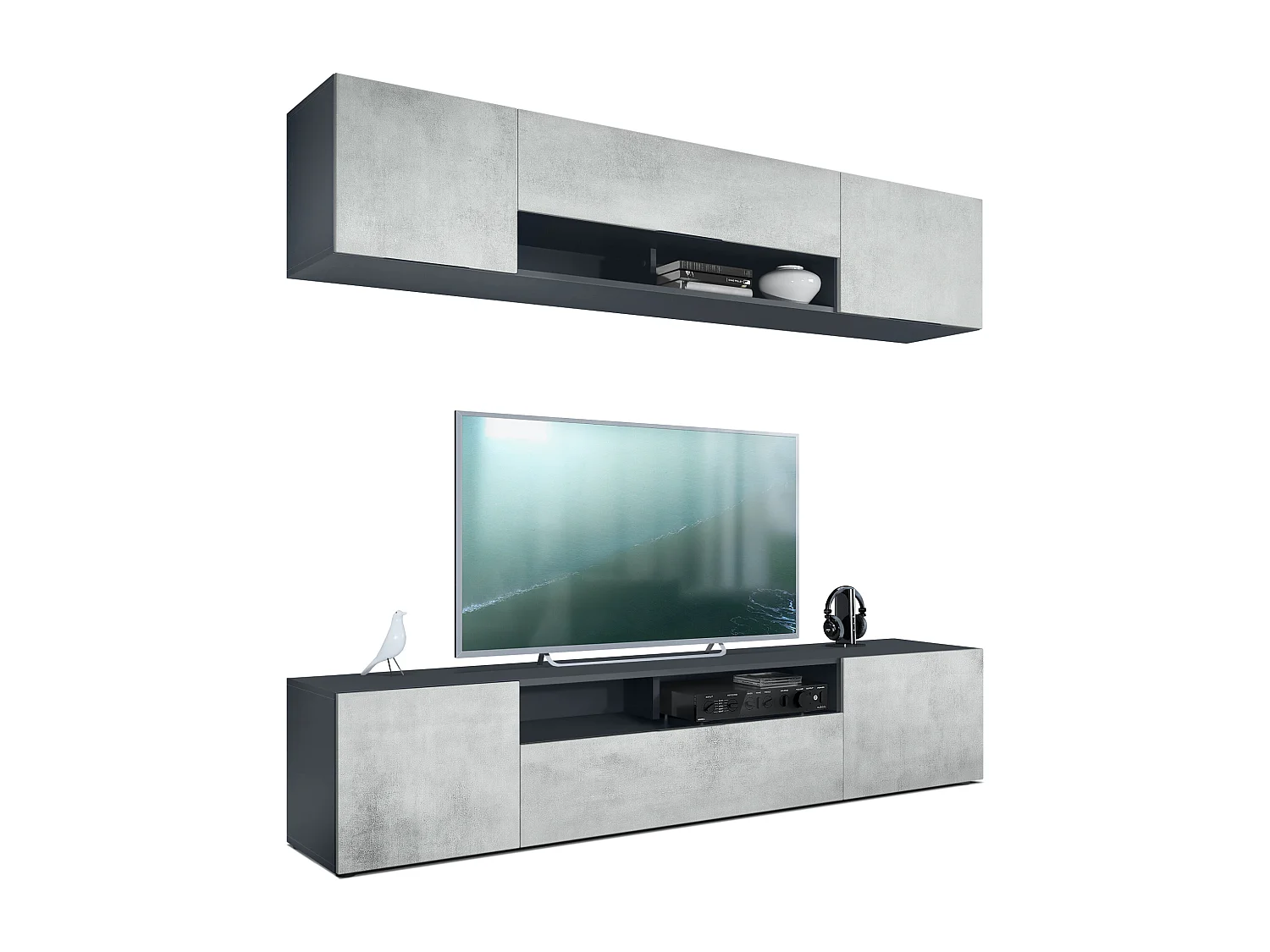 WOHNWAND Mogan Fronten in Beton Oxid Optik